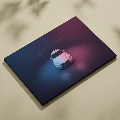 BMW CLS Inspired Vaporwave Car Canvas - Car Neon Pink Purple Blue Living Vaporwave Nostalgic Mood Neon Retro Futurism Canvas