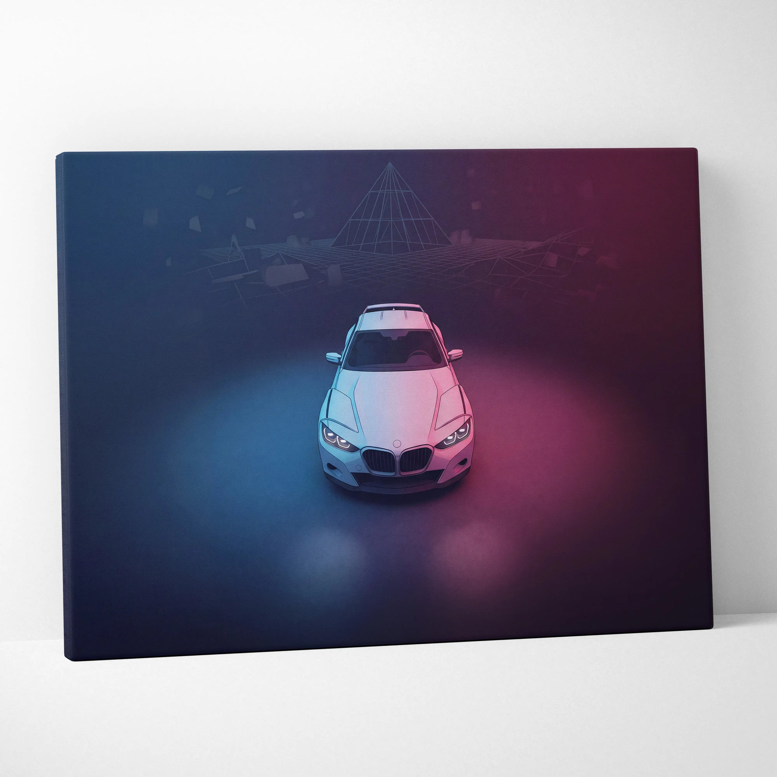 BMW CLS Inspired Vaporwave Car Canvas - Car Neon Pink Purple Blue Living Vaporwave Nostalgic Mood Neon Retro Futurism Canvas