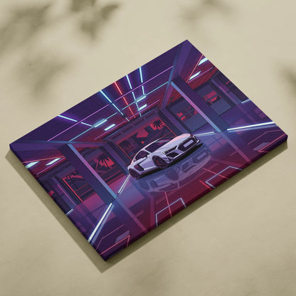 Audi R8 Vaporwave Canvas - Car Neon Purple Pink Blue Living Room Vaporwave | Nostalgic Retro Cyberpunk Canvas Print