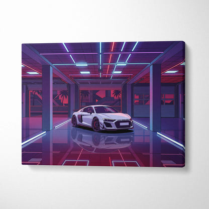 Audi R8 Vaporwave Canvas - Car Neon Purple Pink Blue Living Room Vaporwave | Nostalgic Retro Cyberpunk Canvas Print