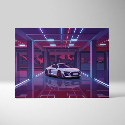 Audi R8 Vaporwave Canvas - Car Neon Purple Pink Blue Living Room Vaporwave | Nostalgic Retro Cyberpunk Canvas Print