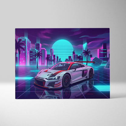 Audi R8 LMS Inspired Vaporwave Canvas - Neon Cityscape Pink Cyan Purple Living Room Vaporwave Nostalgic Dreamscape Canvas