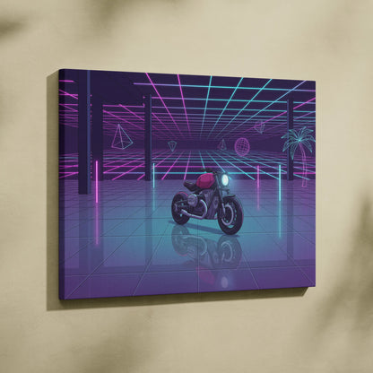 Custom BMW R NineT Inspired Purple Cyan Motorcycle Canvas Wall Art Vaporwave Neon Retro Futuristic Garage Decor Modern Café Racer Artwork