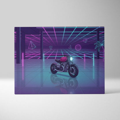 Custom BMW R NineT Inspired Purple Cyan Motorcycle Canvas Wall Art Vaporwave Neon Retro Futuristic Garage Decor Modern Café Racer Artwork