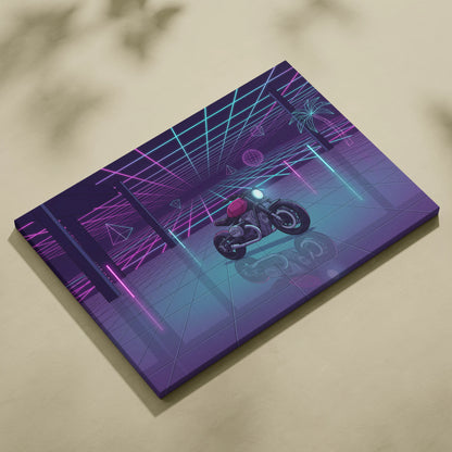 Custom BMW R NineT Inspired Purple Cyan Motorcycle Canvas Wall Art Vaporwave Neon Retro Futuristic Garage Decor Modern Café Racer Artwork