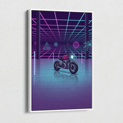 Custom BMW R NineT Inspired Purple Cyan Motorcycle Canvas Wall Art Vaporwave Neon Retro Futuristic Garage Decor Modern Café Racer Artwork