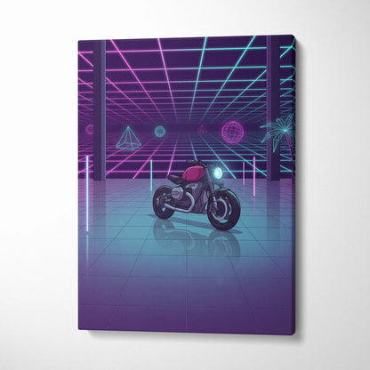 Custom BMW R NineT Inspired Purple Cyan Motorcycle Canvas Wall Art Vaporwave Neon Retro Futuristic Garage Decor Modern Café Racer Artwork