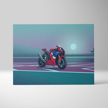 Honda CBR1000RR-R Fireblade Inspired Red Blue Motorcycle Canvas Wall Art Vaporwave Sportbike Artwork for Garage Decor Retro Futuristic Print