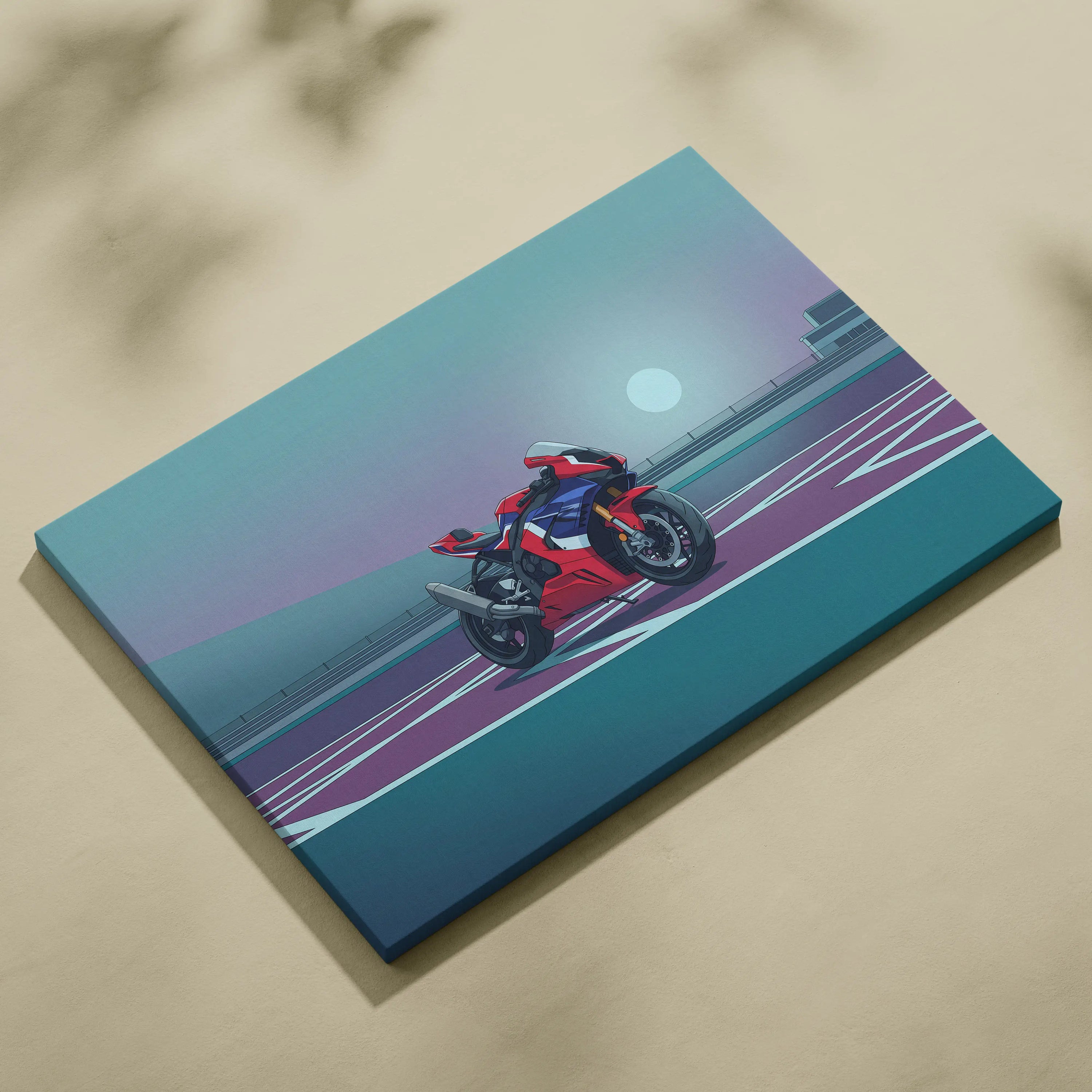 Honda CBR1000RR-R Fireblade Inspired Red Blue Motorcycle Canvas Wall Art Vaporwave Sportbike Artwork for Garage Decor Retro Futuristic Print