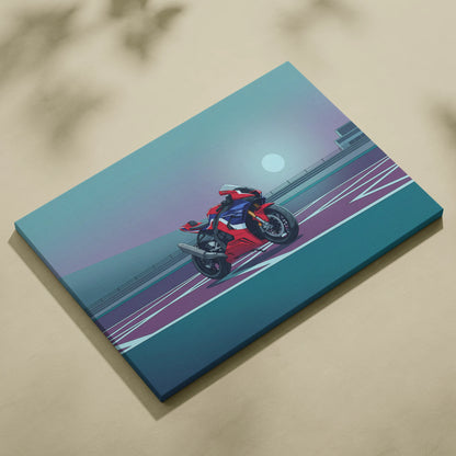 Honda CBR1000RR-R Fireblade Inspired Red Blue Motorcycle Canvas Wall Art Vaporwave Sportbike Artwork for Garage Decor Retro Futuristic Print