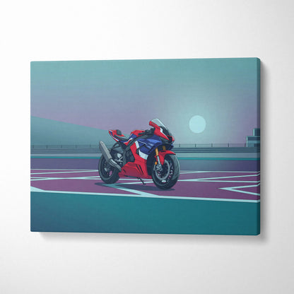 Honda CBR1000RR-R Fireblade Inspired Red Blue Motorcycle Canvas Wall Art Vaporwave Sportbike Artwork for Garage Decor Retro Futuristic Print