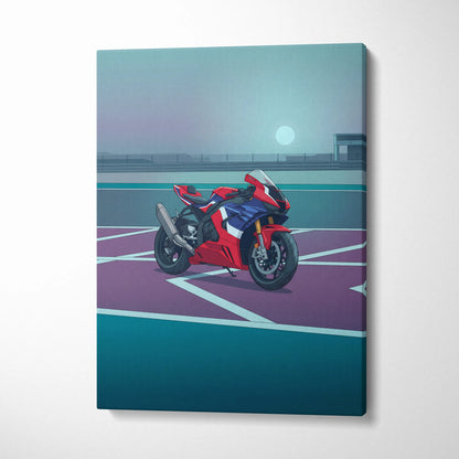 Honda CBR1000RR-R Fireblade Inspired Red Blue Motorcycle Canvas Wall Art Vaporwave Sportbike Artwork for Garage Decor Retro Futuristic Print