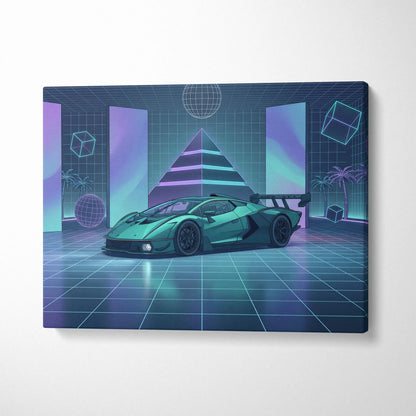Lamborghini Essenza SCV12 Inspired Teal Purple Canvas Wall Art, Neon Vaporwave Race Car Artwork for Futuristic Garage Decor