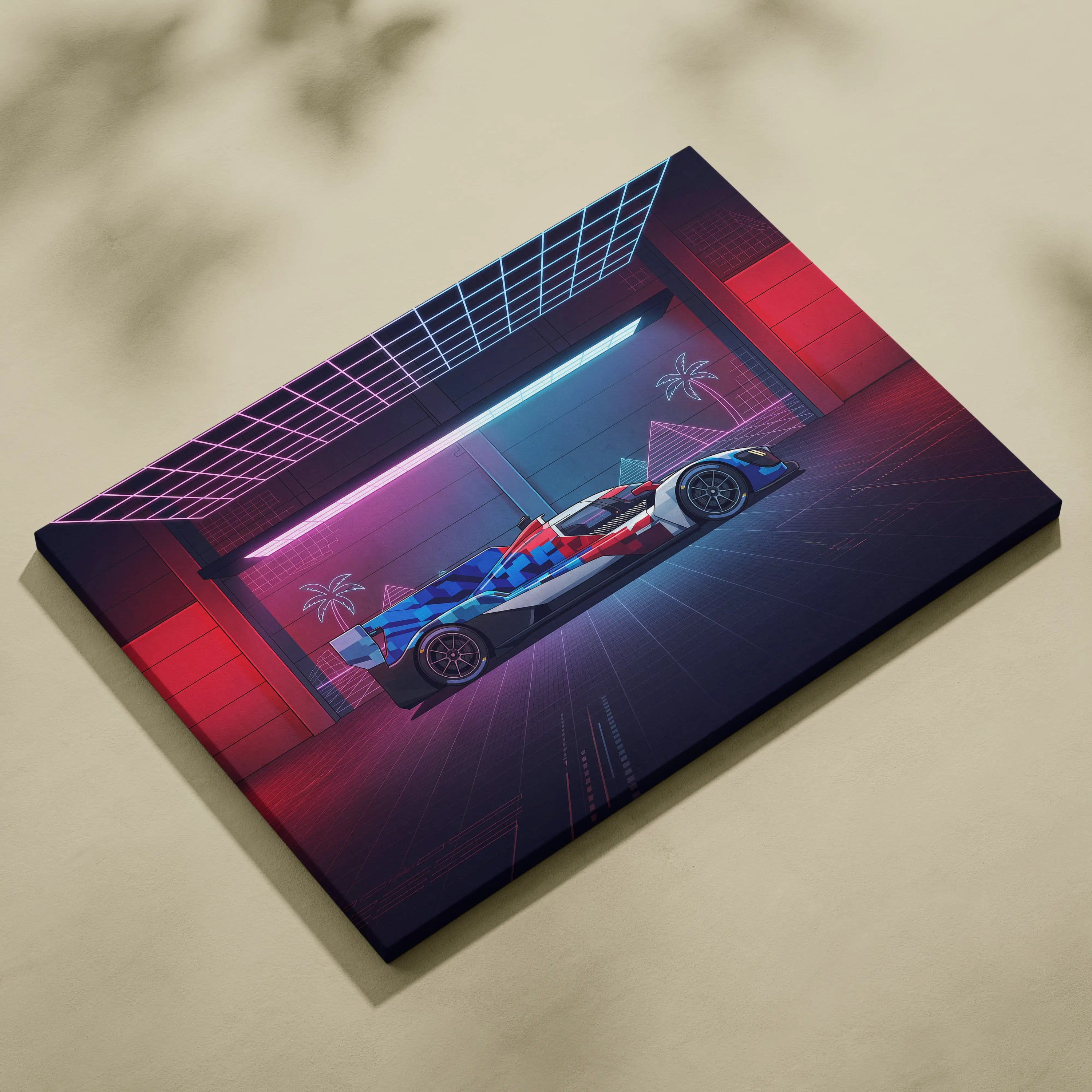 BMW M Hybrid V8 Inspired Vaporwave Car Canvas - Vaporwave Car Art Neon Pink Blue - Mood Nostalgic Deco Neon Car Canvas