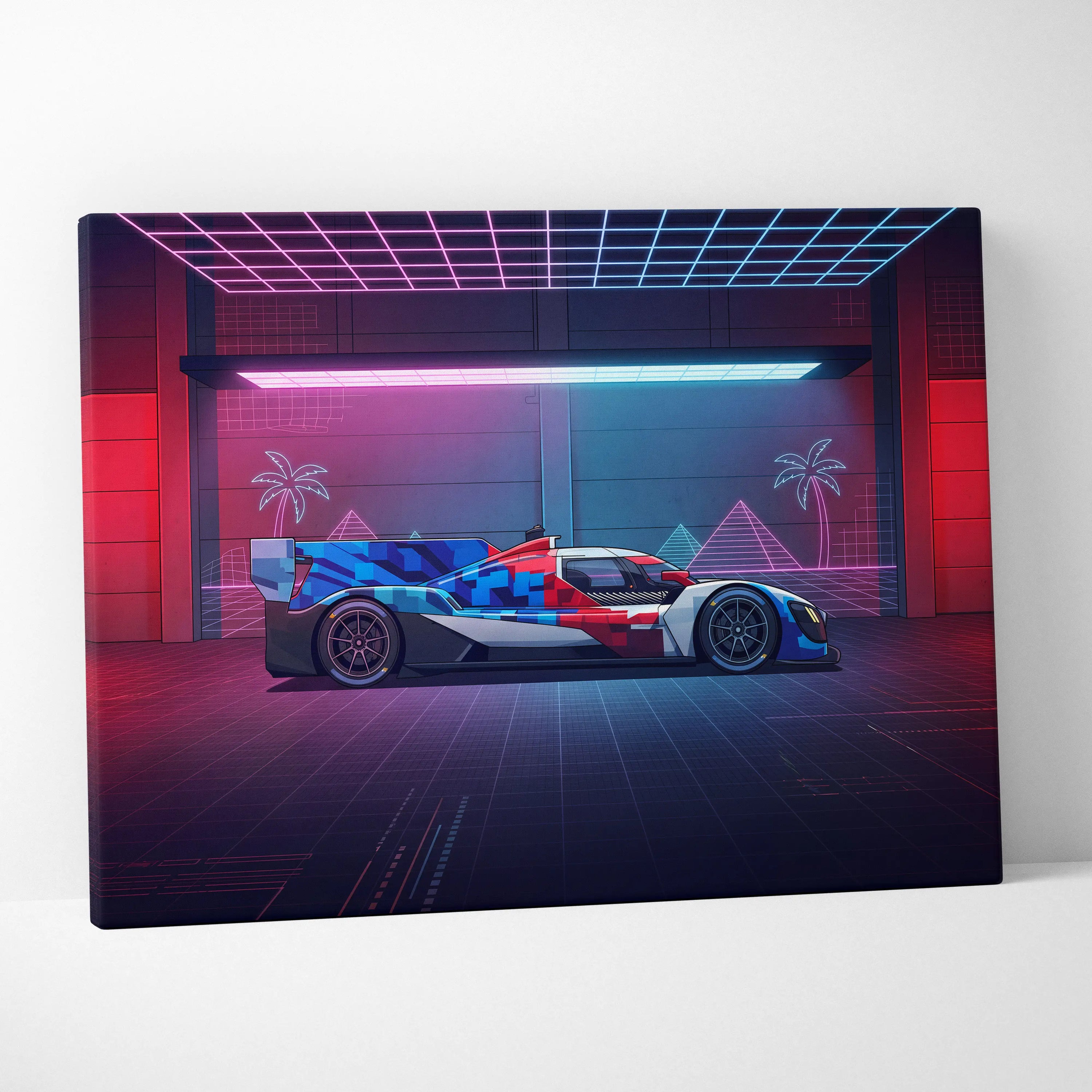 BMW M Hybrid V8 Inspired Vaporwave Car Canvas - Vaporwave Car Art Neon Pink Blue - Mood Nostalgic Deco Neon Car Canvas