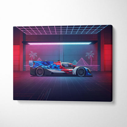 BMW M Hybrid V8 Inspired Vaporwave Car Canvas - Vaporwave Car Art Neon Pink Blue - Mood Nostalgic Deco Neon Car Canvas
