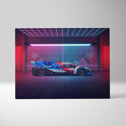 BMW M Hybrid V8 Inspired Vaporwave Car Canvas - Vaporwave Car Art Neon Pink Blue - Mood Nostalgic Deco Neon Car Canvas