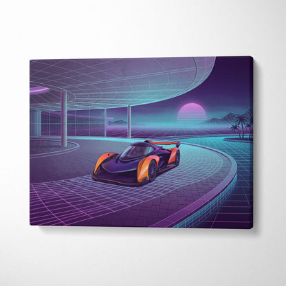 McLaren Solus GT Inspired Orange Purple Canvas Wall Art, Neon Vaporwave Hypercar Artwork for Futuristic Garage Decor