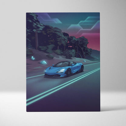 McLaren 765LT Inspired Vaporwave Car Canvas - Car Art Neon Blue Pink Wall Art Living Room Vaporwave Mood Nostalgic Glow Niche Canvas