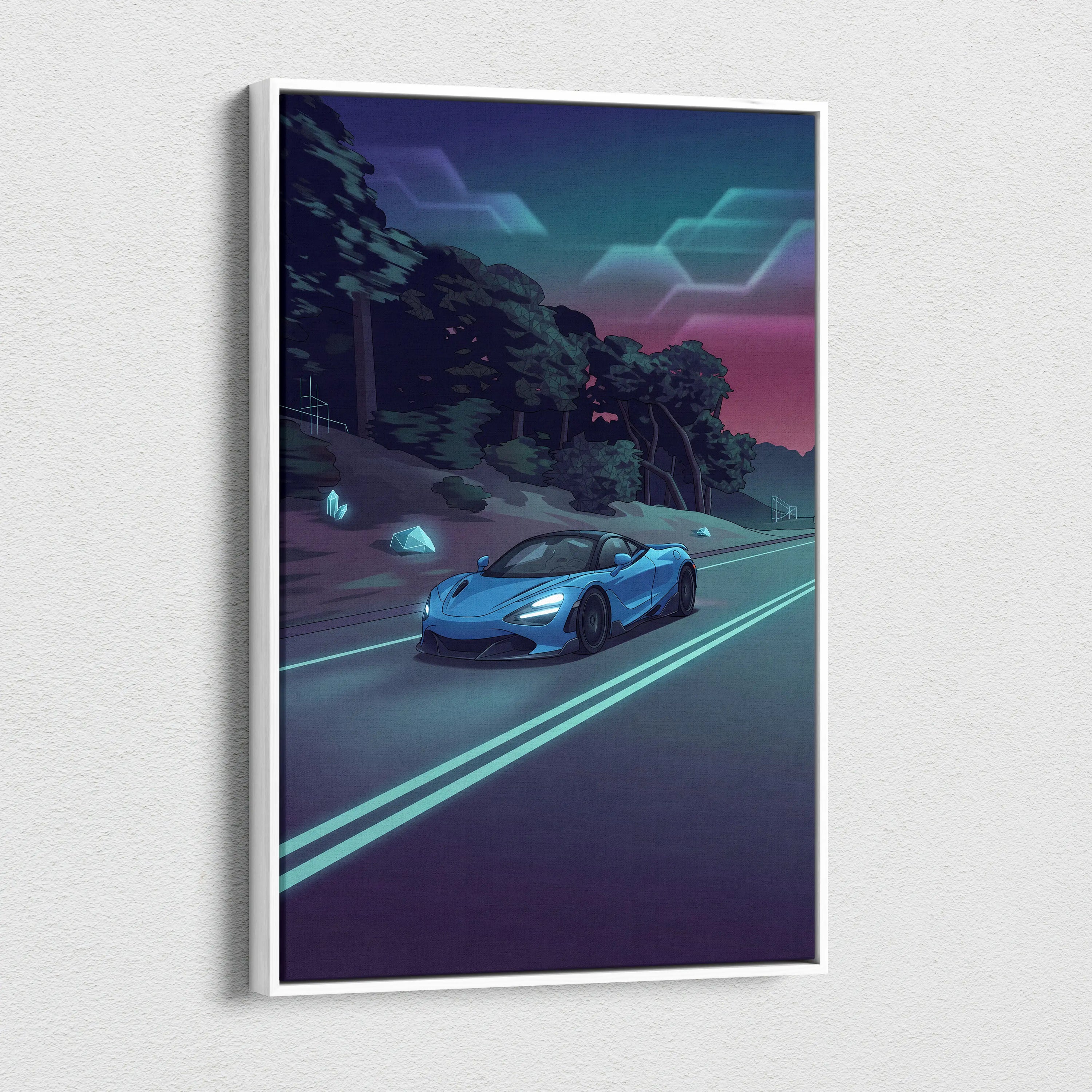 McLaren 765LT Inspired Vaporwave Car Canvas - Car Art Neon Blue Pink Wall Art Living Room Vaporwave Mood Nostalgic Glow Niche Canvas