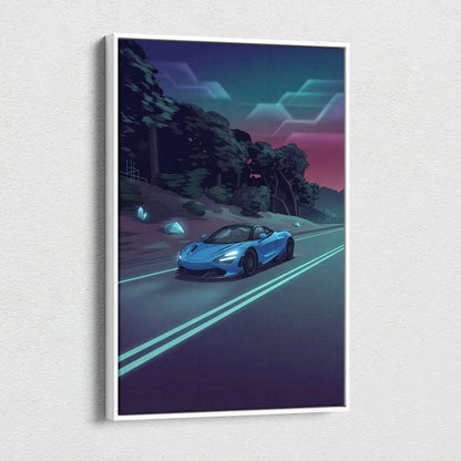 McLaren 765LT Inspired Vaporwave Car Canvas - Car Art Neon Blue Pink Wall Art Living Room Vaporwave Mood Nostalgic Glow Niche Canvas