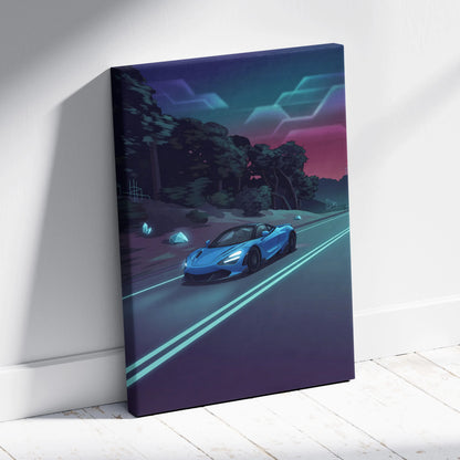 McLaren 765LT Inspired Vaporwave Car Canvas - Car Art Neon Blue Pink Wall Art Living Room Vaporwave Mood Nostalgic Glow Niche Canvas