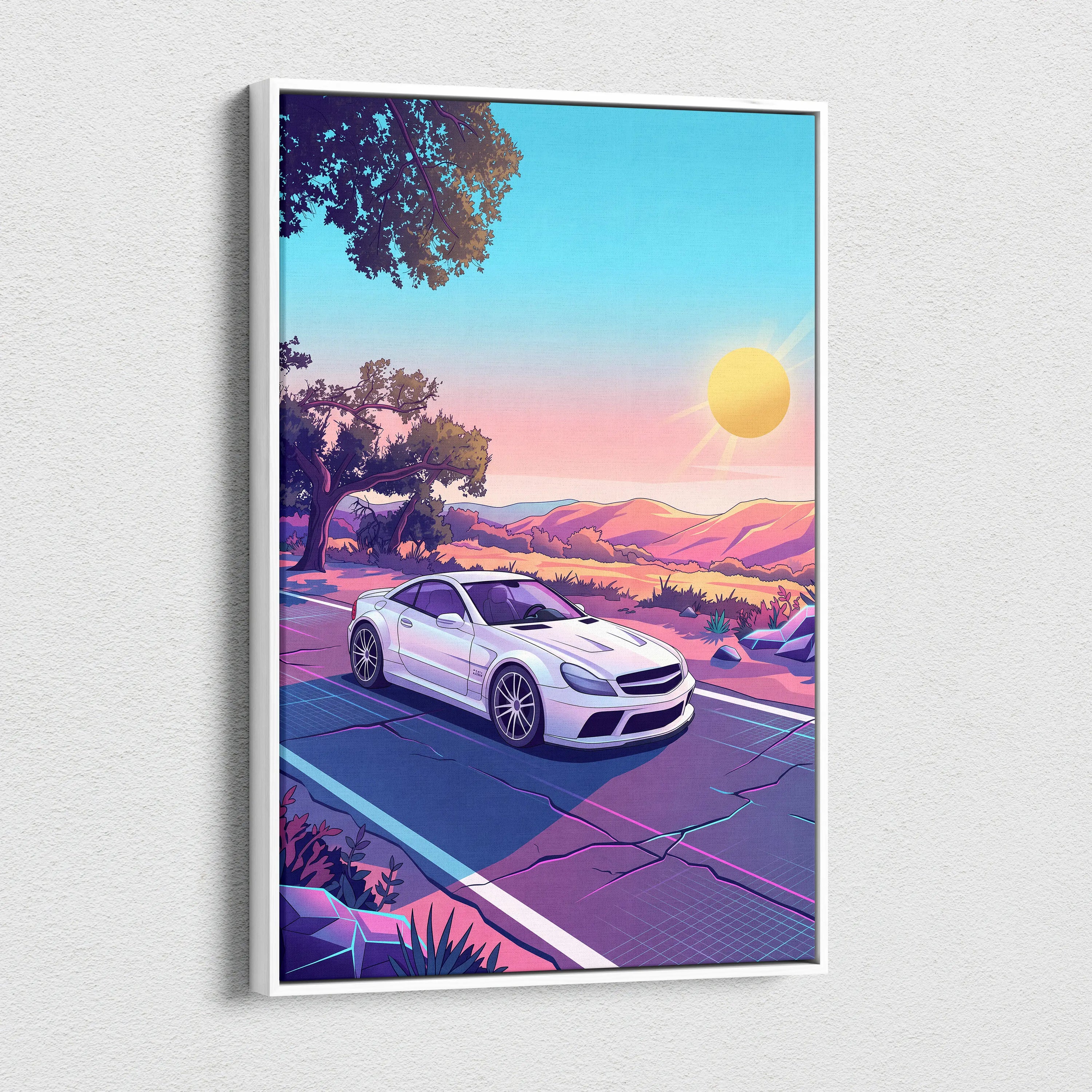 Mercedes SL65 Inspired Vaporwave Neon Car Canvas - Car Neon Pink Purple Blue Living Room Vaporwave Retro Futurism Dreamy Mood Neon Art Canvas