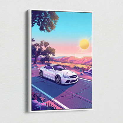 Mercedes SL65 Inspired Vaporwave Neon Car Canvas - Car Neon Pink Purple Blue Living Room Vaporwave Retro Futurism Dreamy Mood Neon Art Canvas