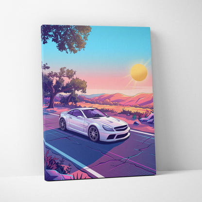 Mercedes SL65 Inspired Vaporwave Neon Car Canvas - Car Neon Pink Purple Blue Living Room Vaporwave Retro Futurism Dreamy Mood Neon Art Canvas