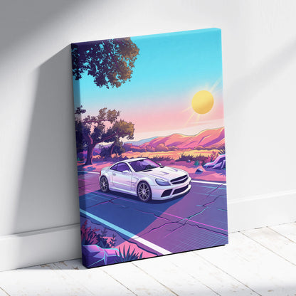 Mercedes SL65 Inspired Vaporwave Neon Car Canvas - Car Neon Pink Purple Blue Living Room Vaporwave Retro Futurism Dreamy Mood Neon Art Canvas