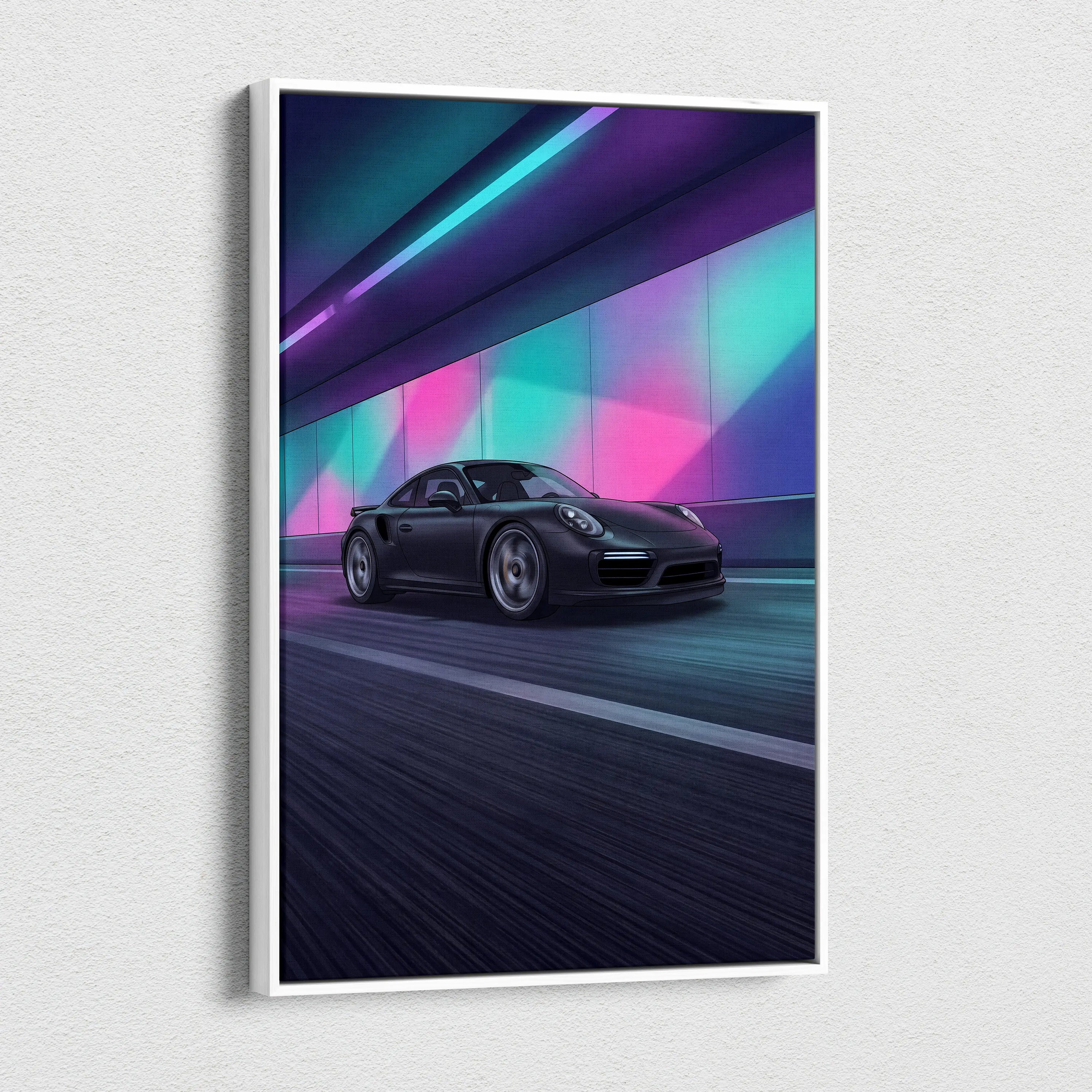 Porsche 911 Turbo Inspired Vaporwave Canvas - Vaporwave Car Canvas Neon Pink Teal Living Room Futurism Nostalgic Mood Neon Wall Art Canvas