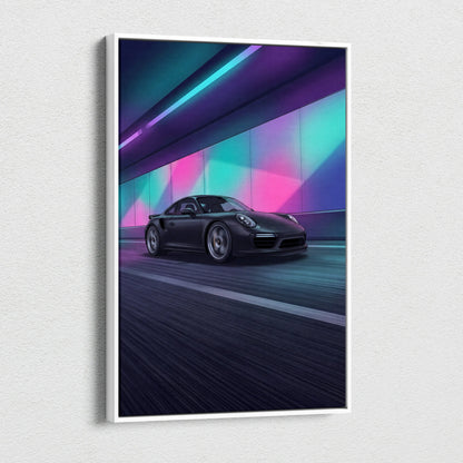 Porsche 911 Turbo Inspired Vaporwave Canvas - Vaporwave Car Canvas Neon Pink Teal Living Room Futurism Nostalgic Mood Neon Wall Art Canvas