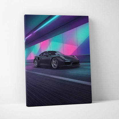 Porsche 911 Turbo Inspired Vaporwave Canvas - Vaporwave Car Canvas Neon Pink Teal Living Room Futurism Nostalgic Mood Neon Wall Art Canvas