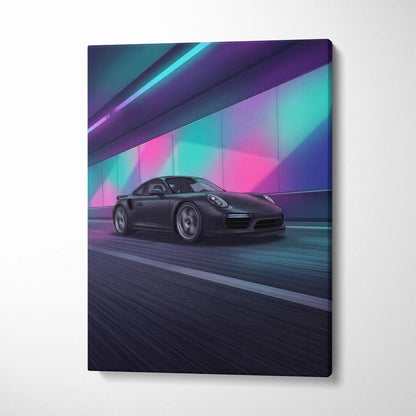 Porsche 911 Turbo Inspired Vaporwave Canvas - Vaporwave Car Canvas Neon Pink Teal Living Room Futurism Nostalgic Mood Neon Wall Art Canvas