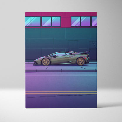 Lamborghini Huracan STO Inspired Vaporwave Car Canvas Art - Car Neon Pink and Blue Gradient, Living Room Decor Nostalgic Mood Canvas