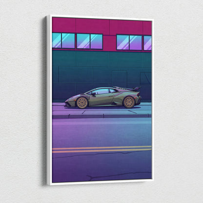 Lamborghini Huracan STO Inspired Vaporwave Car Canvas Art - Car Neon Pink and Blue Gradient, Living Room Decor Nostalgic Mood Canvas