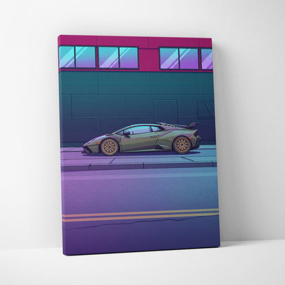 Lamborghini Huracan STO Inspired Vaporwave Car Canvas Art - Car Neon Pink and Blue Gradient, Living Room Decor Nostalgic Mood Canvas