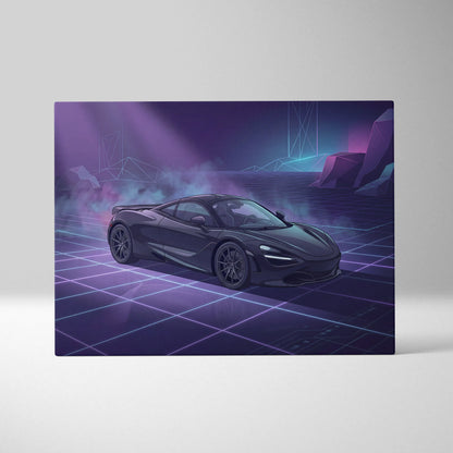 McLaren 720S Inspired Black Purple Canvas Wall Art, Vaporwave Supercar Artwork, Neon Grid Garage Decor, Retro Futuristic Exotic Print