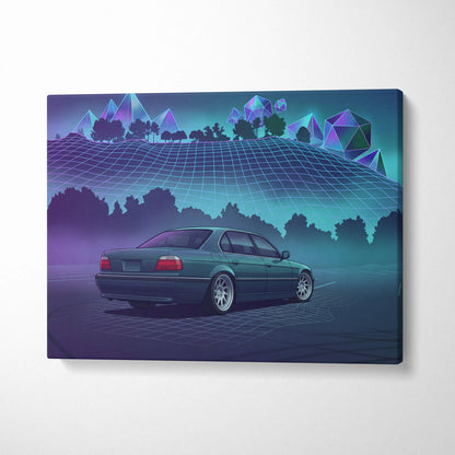 BMW 7 Series E38 Inspired Green Purple Canvas Wall Art Vaporwave Luxury Sedan Artwork Neon Forest Garage Decor Retro Futuristic JDM Print