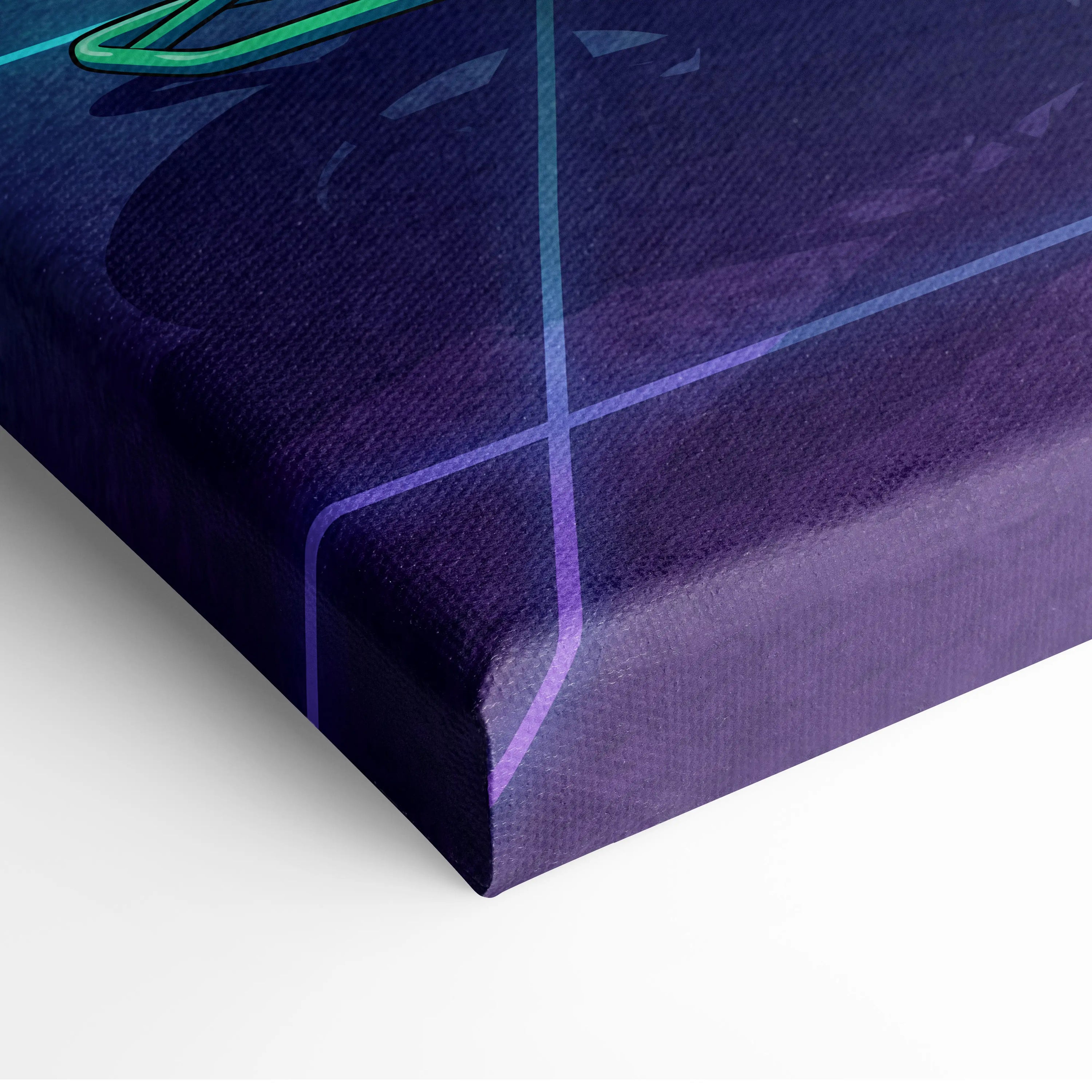 Kawasaki Ninja ZX-6R Inspired Green Purple Motorcycle Canvas Wall Art Vaporwave Neon Sunset Sportbike Artwork for Garage Decor Retro Futuristic Print