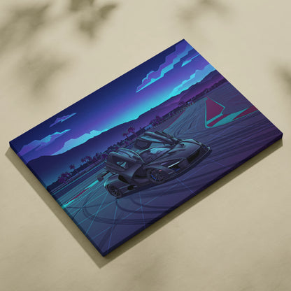 McLaren Senna Inspired Gray Purple Canvas Wall Art, Vaporwave Hypercar Artwork, Neon Track Garage Decor, Retro Futuristic Exotic Print
