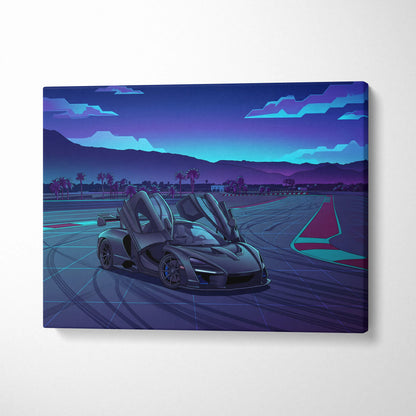 McLaren Senna Inspired Gray Purple Canvas Wall Art, Vaporwave Hypercar Artwork, Neon Track Garage Decor, Retro Futuristic Exotic Print