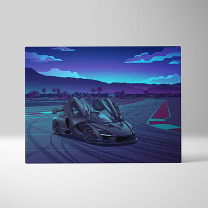 McLaren Senna Inspired Gray Purple Canvas Wall Art, Vaporwave Hypercar Artwork, Neon Track Garage Decor, Retro Futuristic Exotic Print