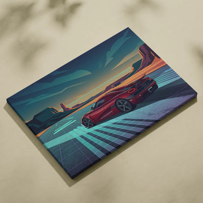 Koenigsegg Agera RS Inspired Red Teal Canvas Wall Art, Vaporwave Hypercar Artwork, Neon Desert Garage Decor, Retro Futuristic Exotic Car Print
