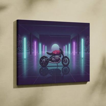 BMW Custom R NineT Inspired Pink Purple Motorcycle Canvas Wall Art Vaporwave Neon Retro Futuristic Garage Decor Modern Café Racer Artwork