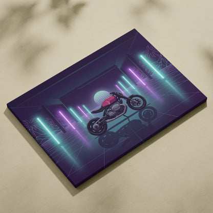 BMW Custom R NineT Inspired Pink Purple Motorcycle Canvas Wall Art Vaporwave Neon Retro Futuristic Garage Decor Modern Café Racer Artwork