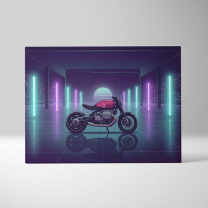 BMW Custom R NineT Inspired Pink Purple Motorcycle Canvas Wall Art Vaporwave Neon Retro Futuristic Garage Decor Modern Café Racer Artwork