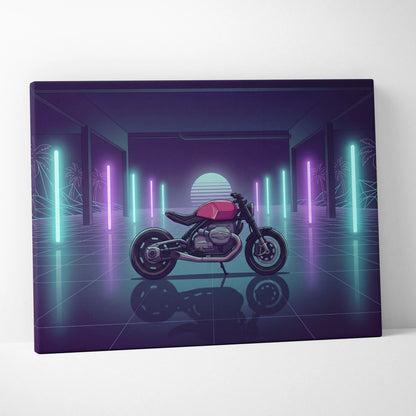 BMW Custom R NineT Inspired Pink Purple Motorcycle Canvas Wall Art Vaporwave Neon Retro Futuristic Garage Decor Modern Café Racer Artwork