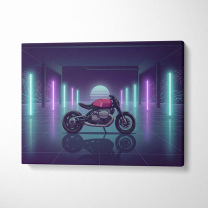 BMW Custom R NineT Inspired Pink Purple Motorcycle Canvas Wall Art Vaporwave Neon Retro Futuristic Garage Decor Modern Café Racer Artwork