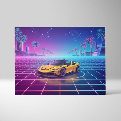 Ferrari SF90 Stradale Inspired Canvas Wall Art - Vaporwave Exotic Hybrid Supercar Decor with Neon Performance Style